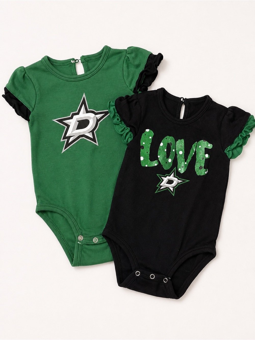 NHL Girls' Green & Black Dallas Stars Ruffle Sleeve Bodysuits